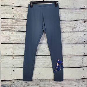 Adidas Women's Small Blue Stretch Leggings Leopard Logo Graphic Tight Fit Active